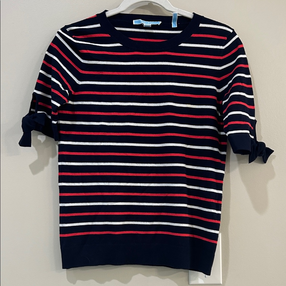Draper Jameo Striped Navy and Red Short Sleeve Sweater